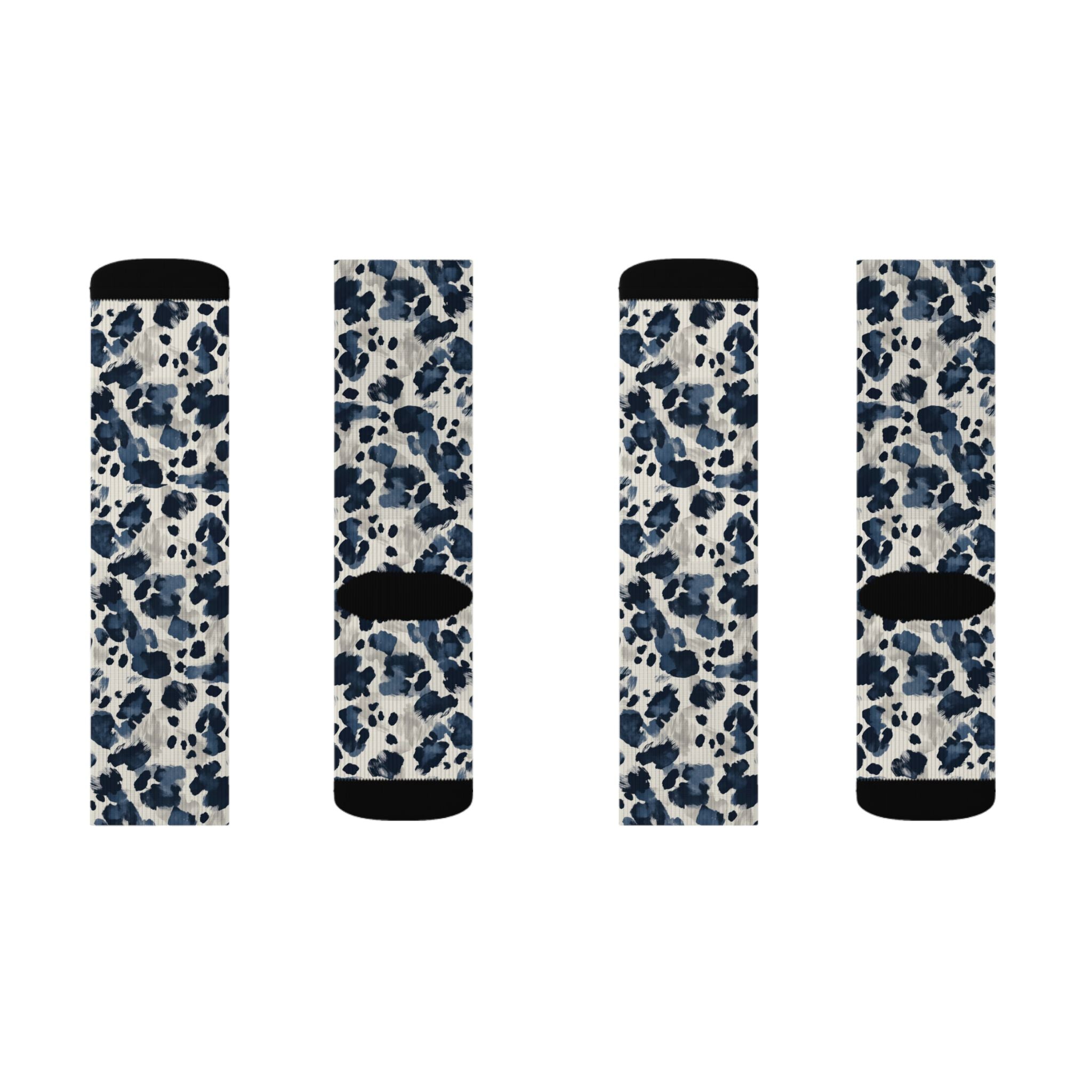 Blue Leopard Print Sublimation Socks — Trendy Animal Print Crew Socks
