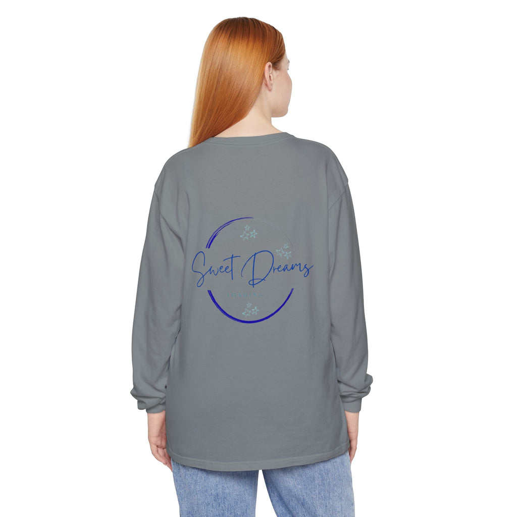 Unisex Dreamy Long Sleeve Tee, Sleep Shirt, Cozy Layer, Nightwear, Sweet Dreams, Moon Design, Relaxation Apparel