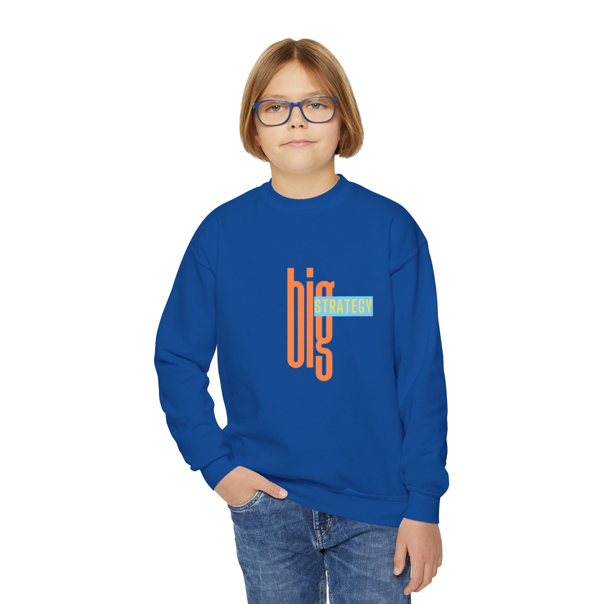 Big Strategy Youth Crewneck Sweatshirt - Fun Cartoon Design