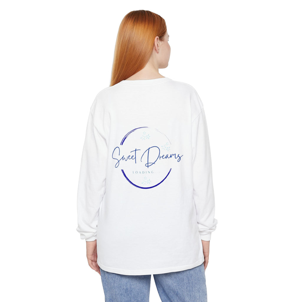 Unisex Dreamy Long Sleeve Tee, Sleep Shirt, Cozy Layer, Nightwear, Sweet Dreams, Moon Design, Relaxation Apparel