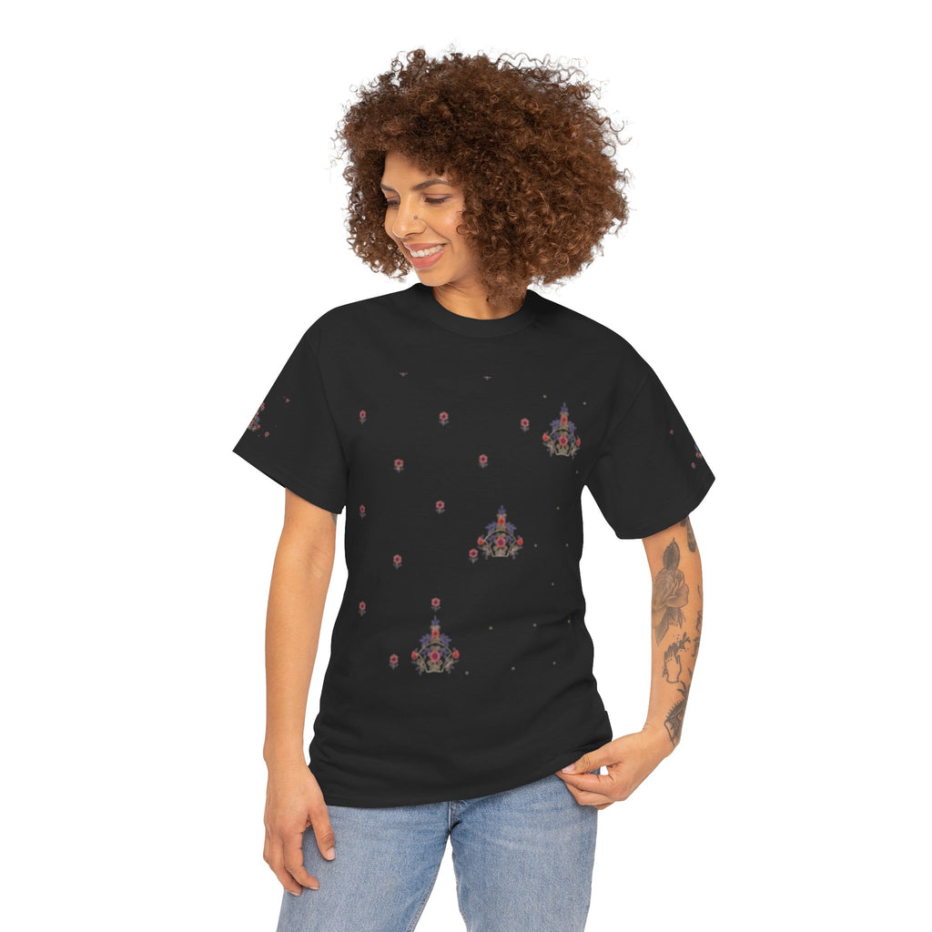 Space Invader Floral Tee — Retro Pixel Shooter Graphic T‑Shirt