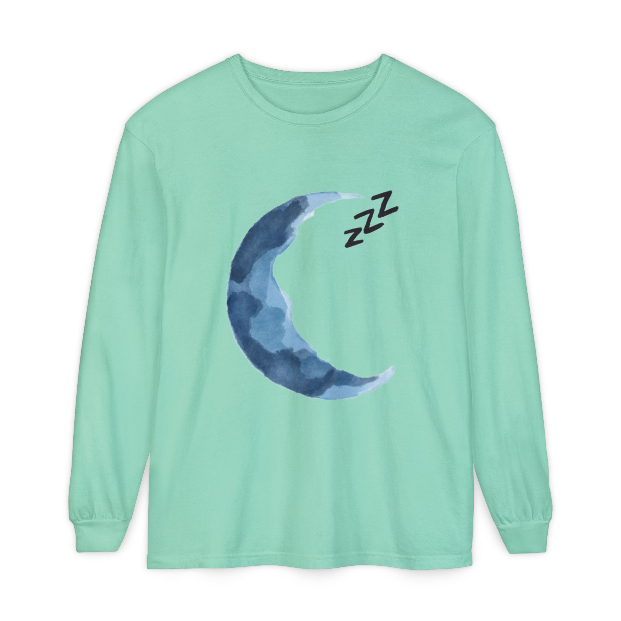 Unisex Dreamy Long Sleeve Tee, Sleep Shirt, Cozy Layer, Nightwear, Sweet Dreams, Moon Design, Relaxation Apparel