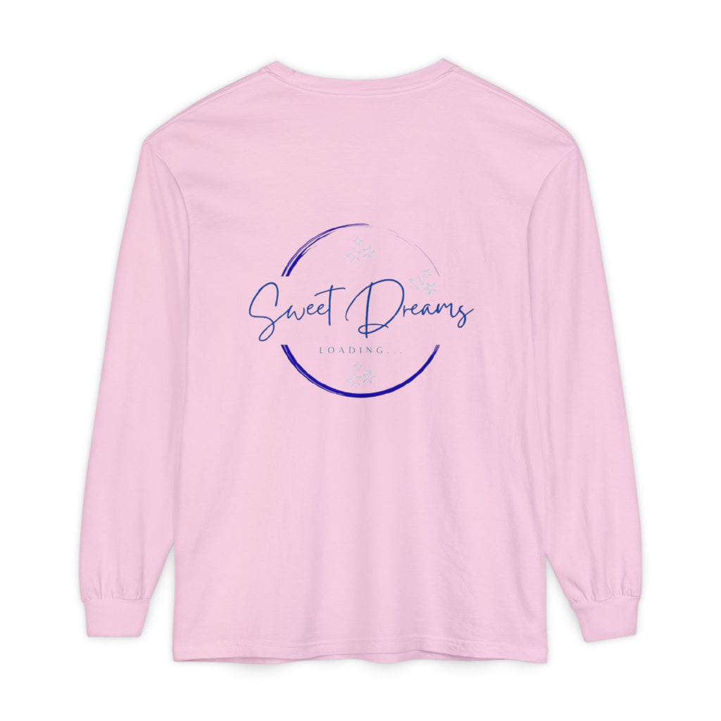 Unisex Dreamy Long Sleeve Tee, Sleep Shirt, Cozy Layer, Nightwear, Sweet Dreams, Moon Design, Relaxation Apparel