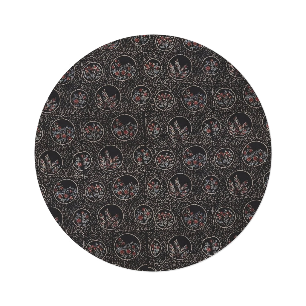 Boho Floral Medallion Round Rug — Dark Vintage Circle Area Rug