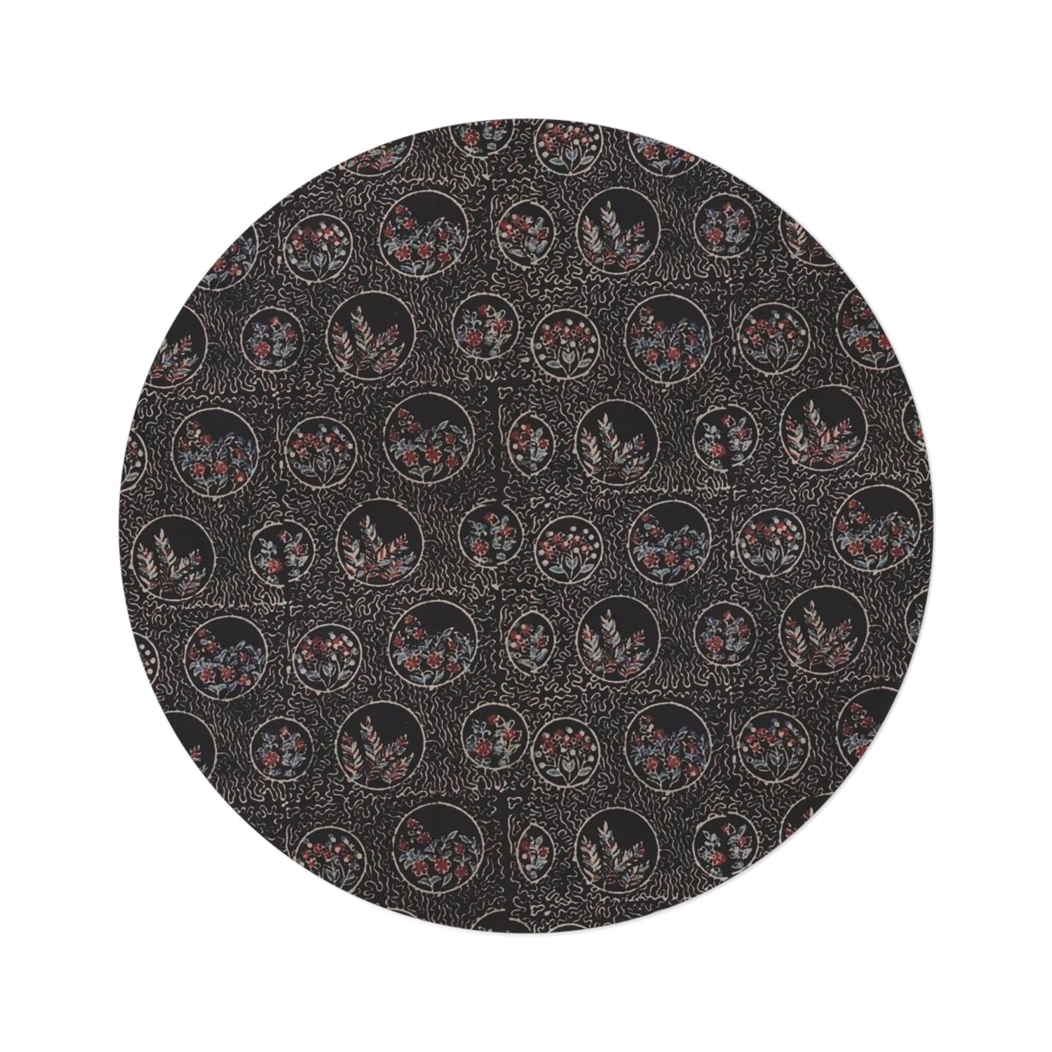 Boho Floral Medallion Round Rug — Dark Vintage Circle Area Rug