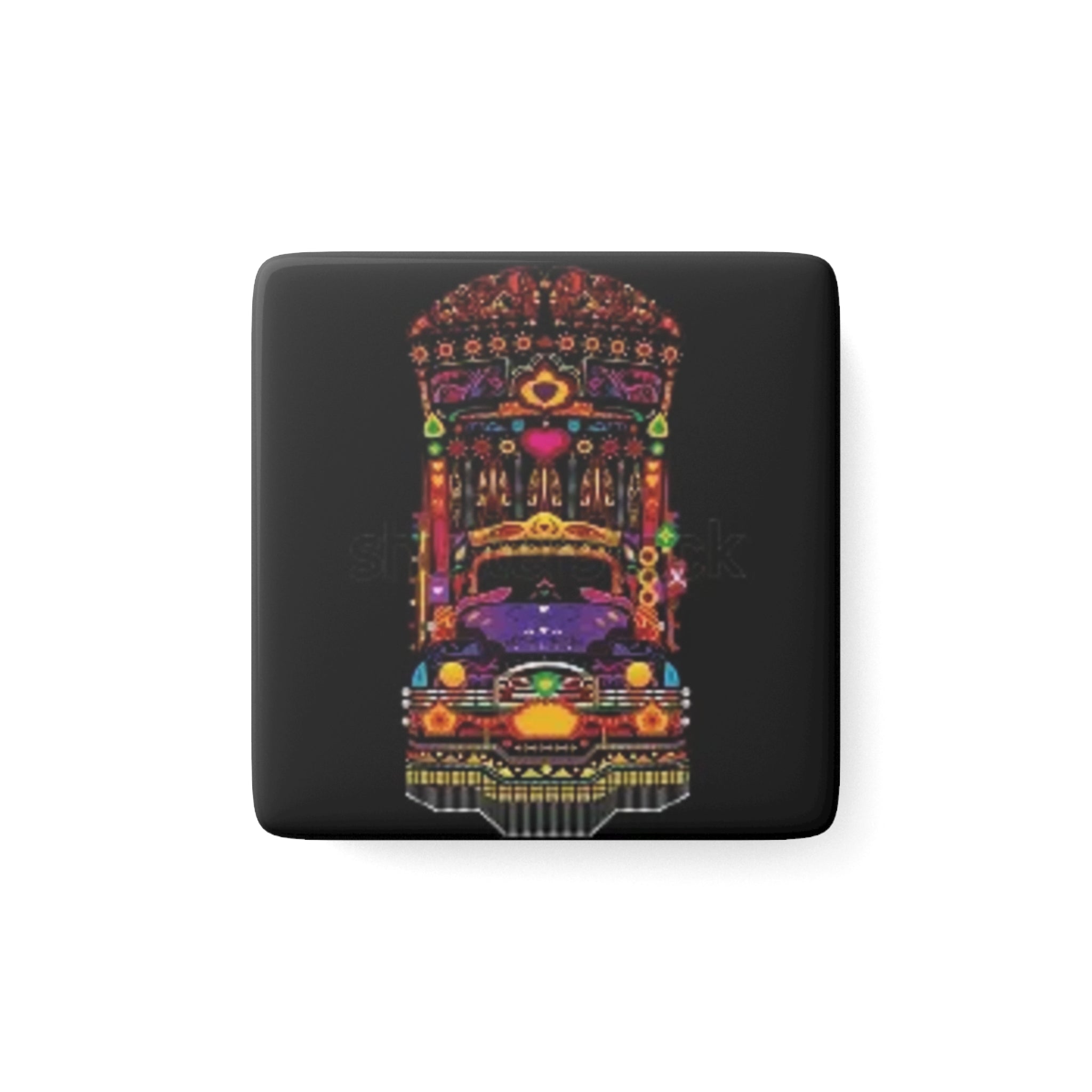 Colorful Decorated Truck Porcelain Magnet - Bright Pakistani/Desi Art Square Magnet