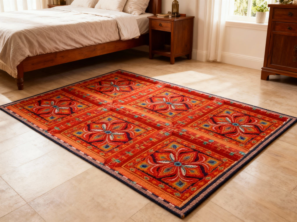 Boho Tile Outdoor Rug — Red Moroccan-Inspired Patio Mat