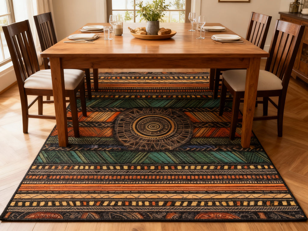 Bohemian Tribal Area Rug — Earth Tone Geometric Pattern