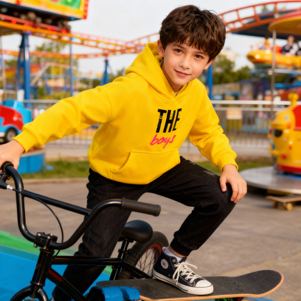 Kids Hoodie — 'THE boys' Yellow Hoodie with Buzz Lightyear Graphic