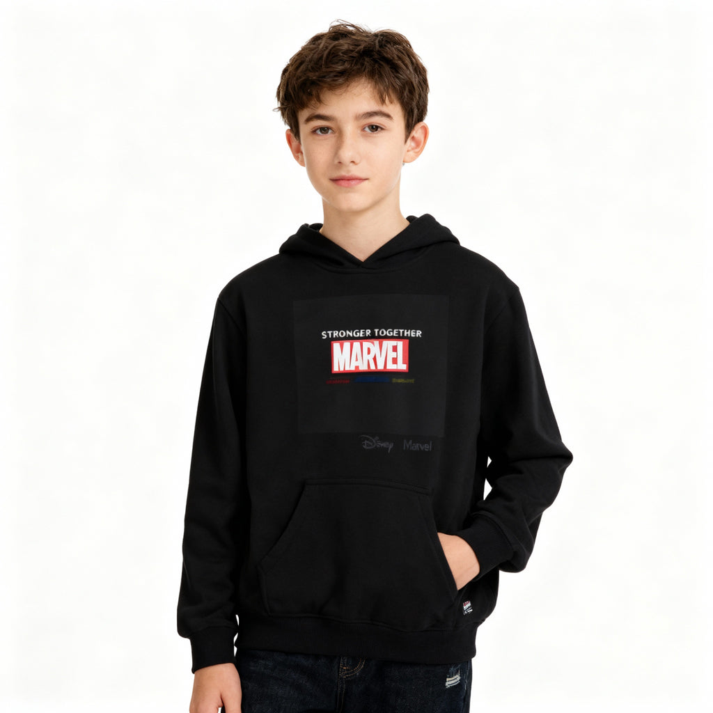 Marvel Heroes Youth Hoodie — "Stronger Together" Kids Sweatshirt (Spider-Man, Captain America, Iron Man)