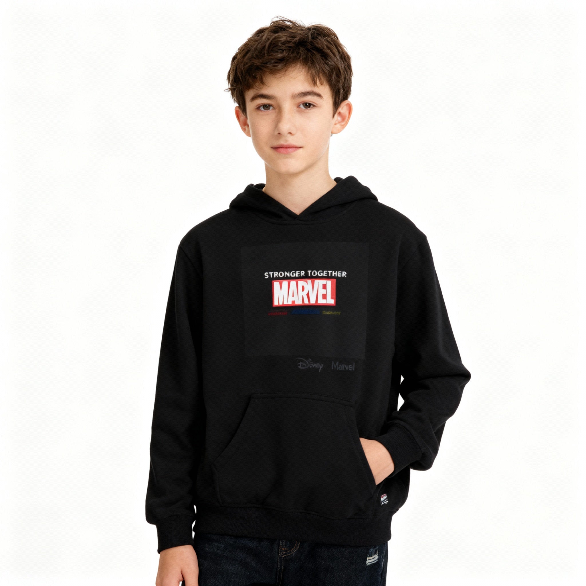 Marvel Heroes Youth Hoodie — "Stronger Together" Kids Sweatshirt (Spider-Man, Captain America, Iron Man)
