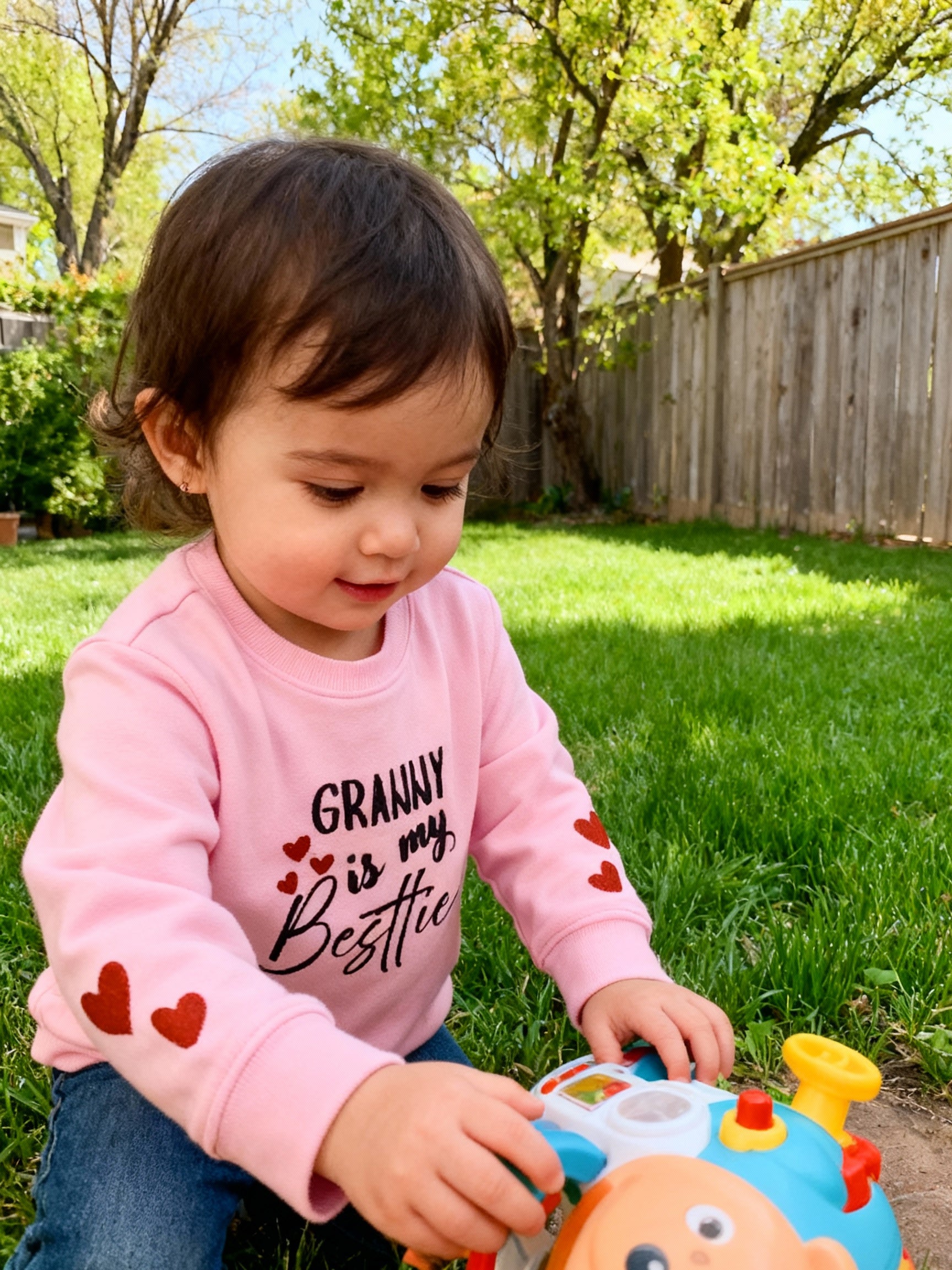 Toddler Sweatshirt - "Granny Is My Bestie" Cute Heart Sleeve Grandma Gift