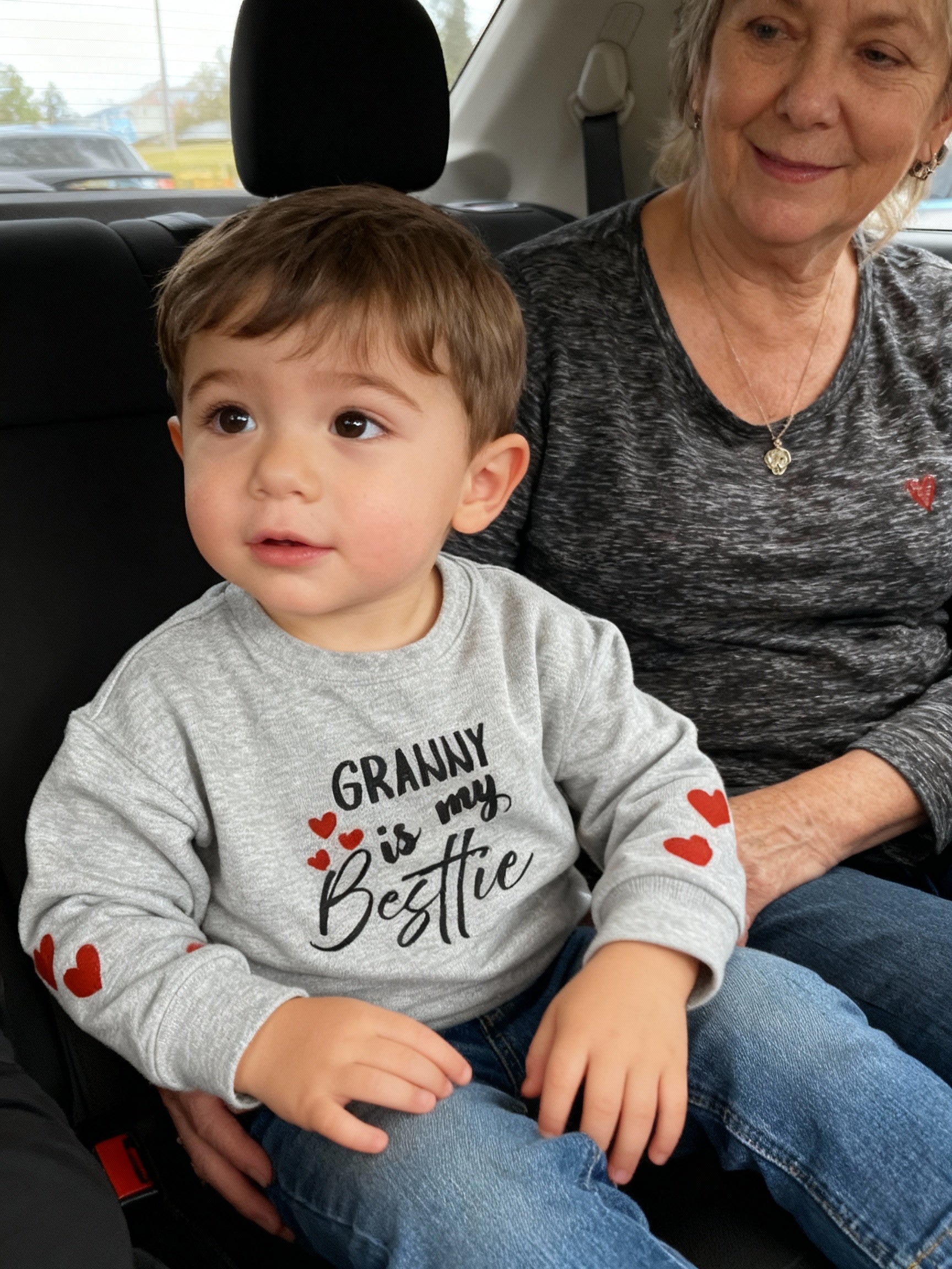 Toddler Sweatshirt - "Granny Is My Bestie" Cute Heart Sleeve Grandma Gift