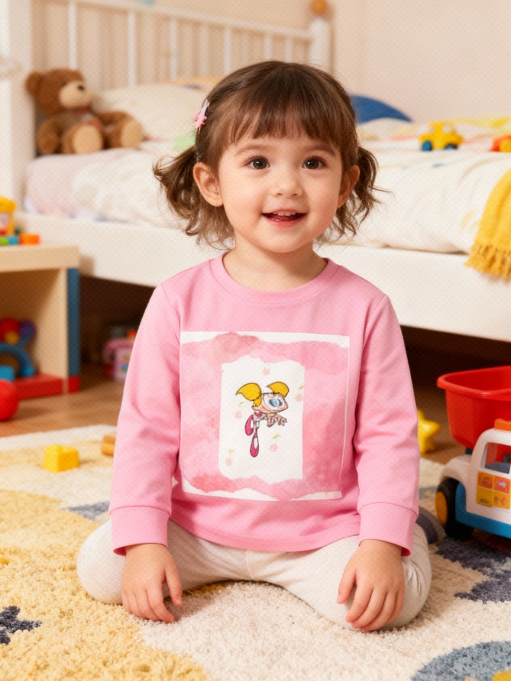 Toddler Long Sleeve Tee — Cute Cartoon Unicorn 'I Could Be' Pink Graphic