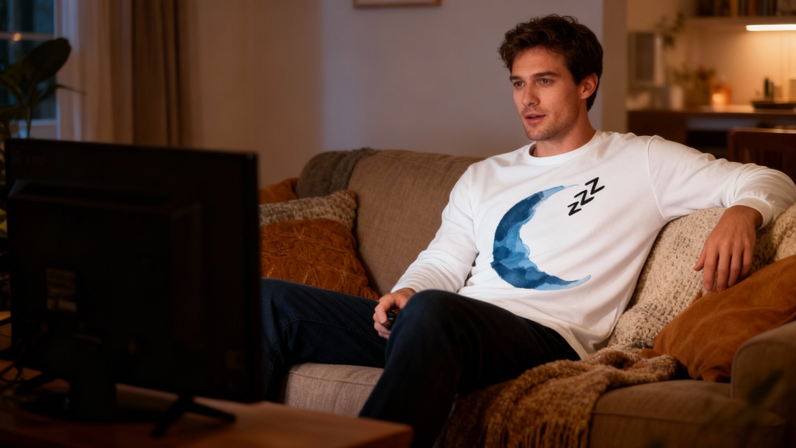 Unisex Dreamy Long Sleeve Tee, Sleep Shirt, Cozy Layer, Nightwear, Sweet Dreams, Moon Design, Relaxation Apparel