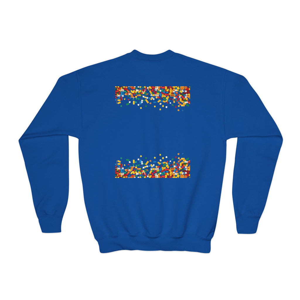 LEGO-Inspired Youth Crewneck Sweatshirt – Colorful Brick Confetti Graphic