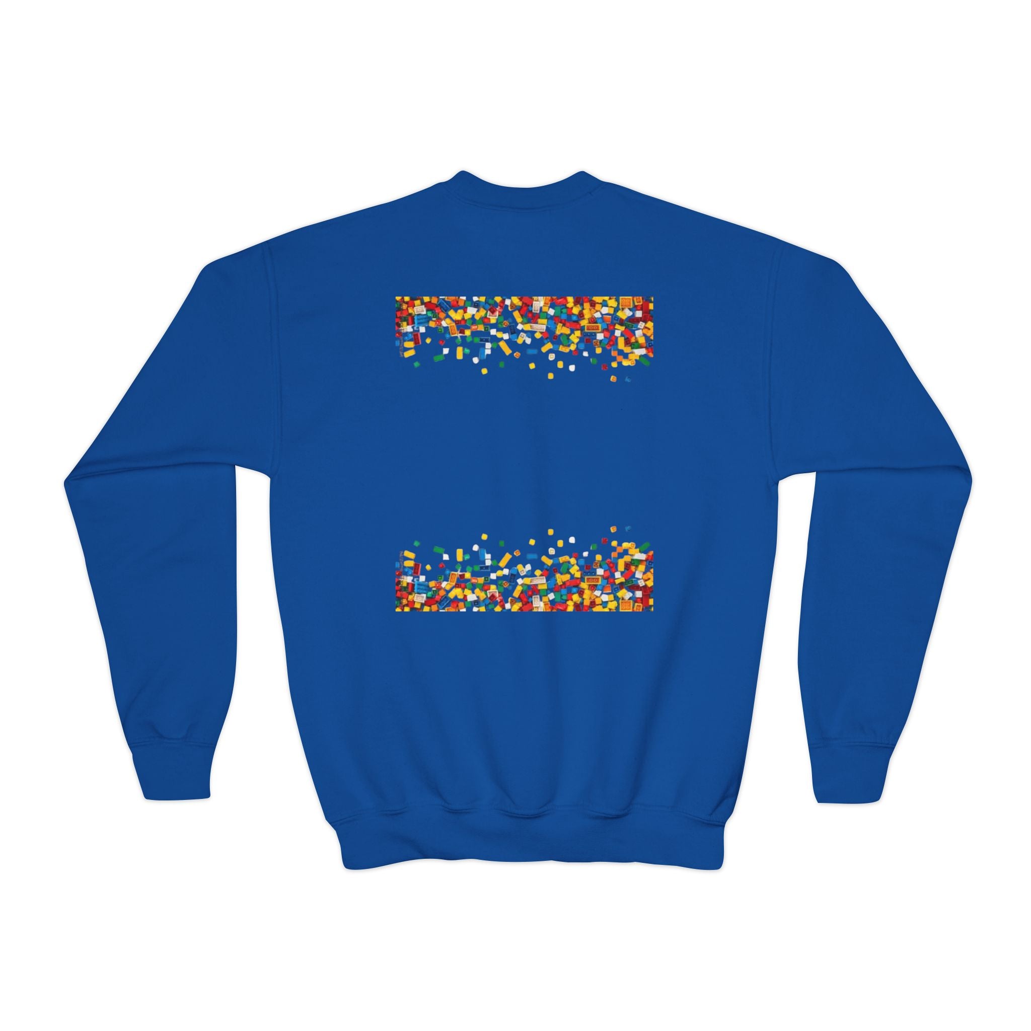 LEGO-Inspired Youth Crewneck Sweatshirt – Colorful Brick Confetti Graphic