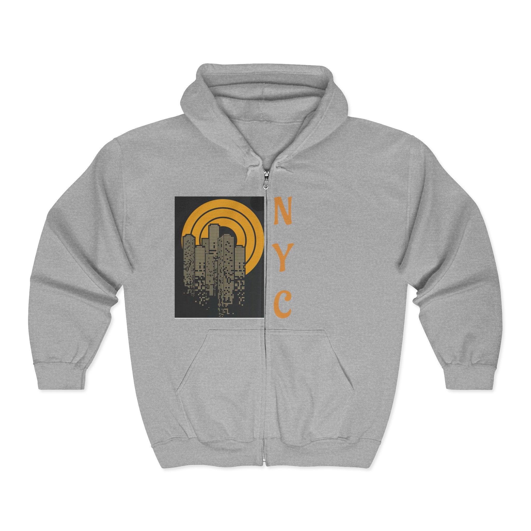 NYC Graphic Zip-Up Hoodie, Urban Fashion, Gift for City Lovers, Cozy Outerwear for Fall, Unisex Sweatshirt, Streetwear Essentials