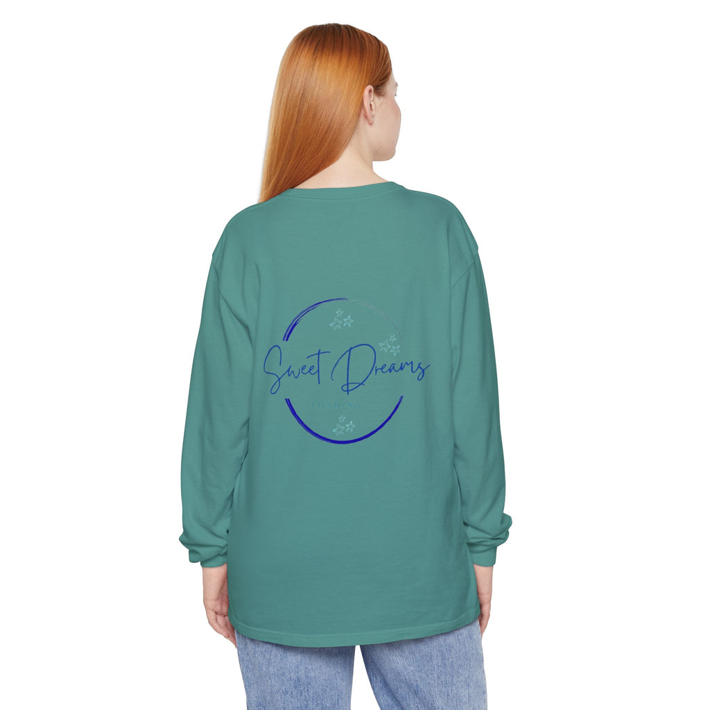 Unisex Dreamy Long Sleeve Tee, Sleep Shirt, Cozy Layer, Nightwear, Sweet Dreams, Moon Design, Relaxation Apparel