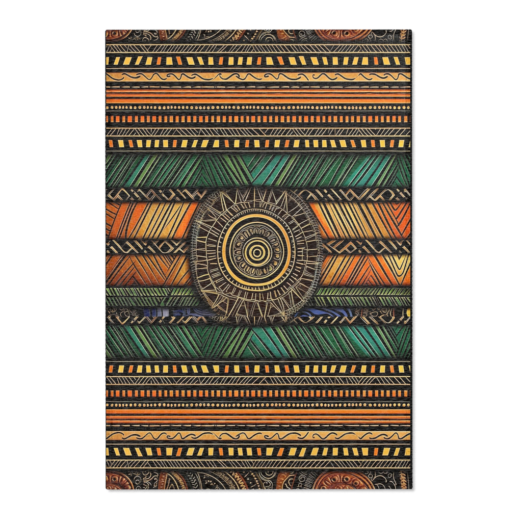 Bohemian Tribal Area Rug — Earth Tone Geometric Pattern