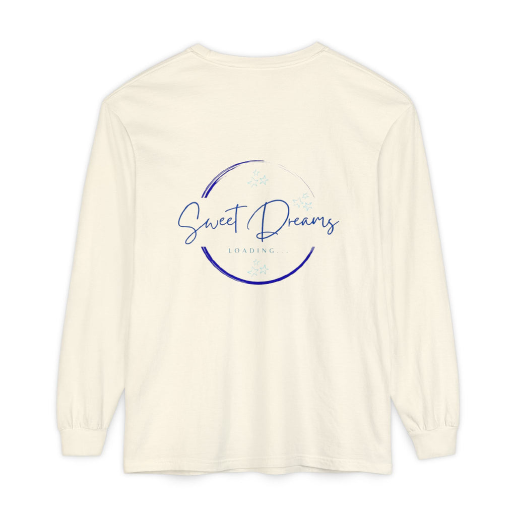 Unisex Dreamy Long Sleeve Tee, Sleep Shirt, Cozy Layer, Nightwear, Sweet Dreams, Moon Design, Relaxation Apparel