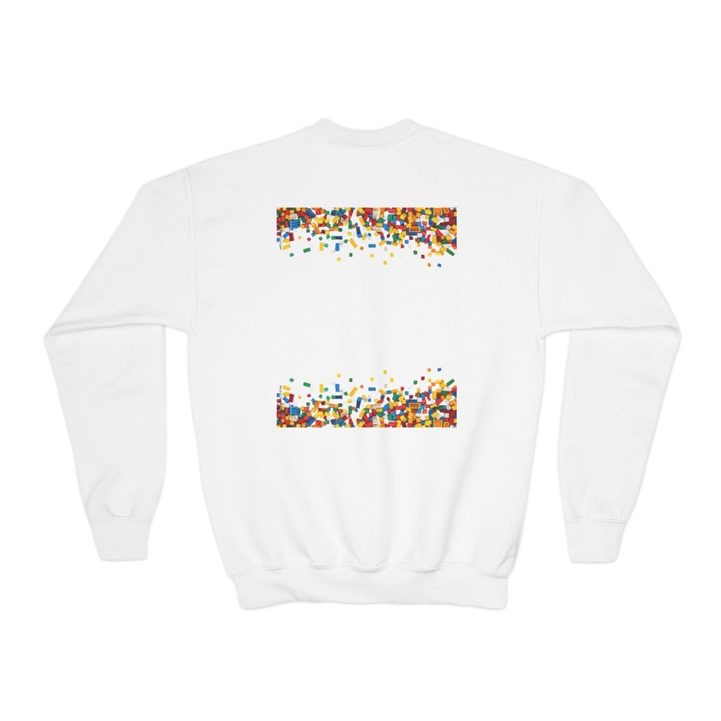 LEGO-Inspired Youth Crewneck Sweatshirt – Colorful Brick Confetti Graphic