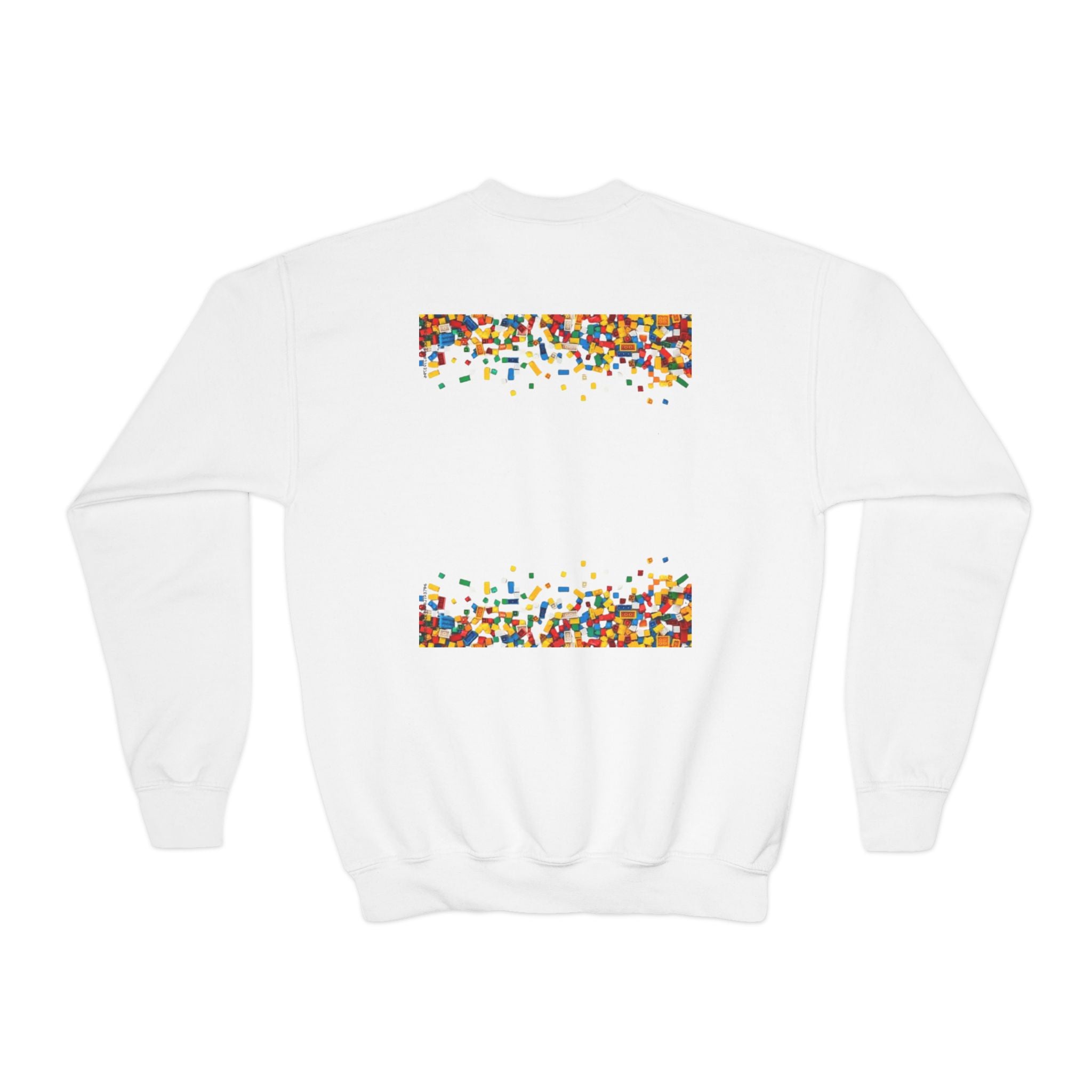 LEGO-Inspired Youth Crewneck Sweatshirt – Colorful Brick Confetti Graphic