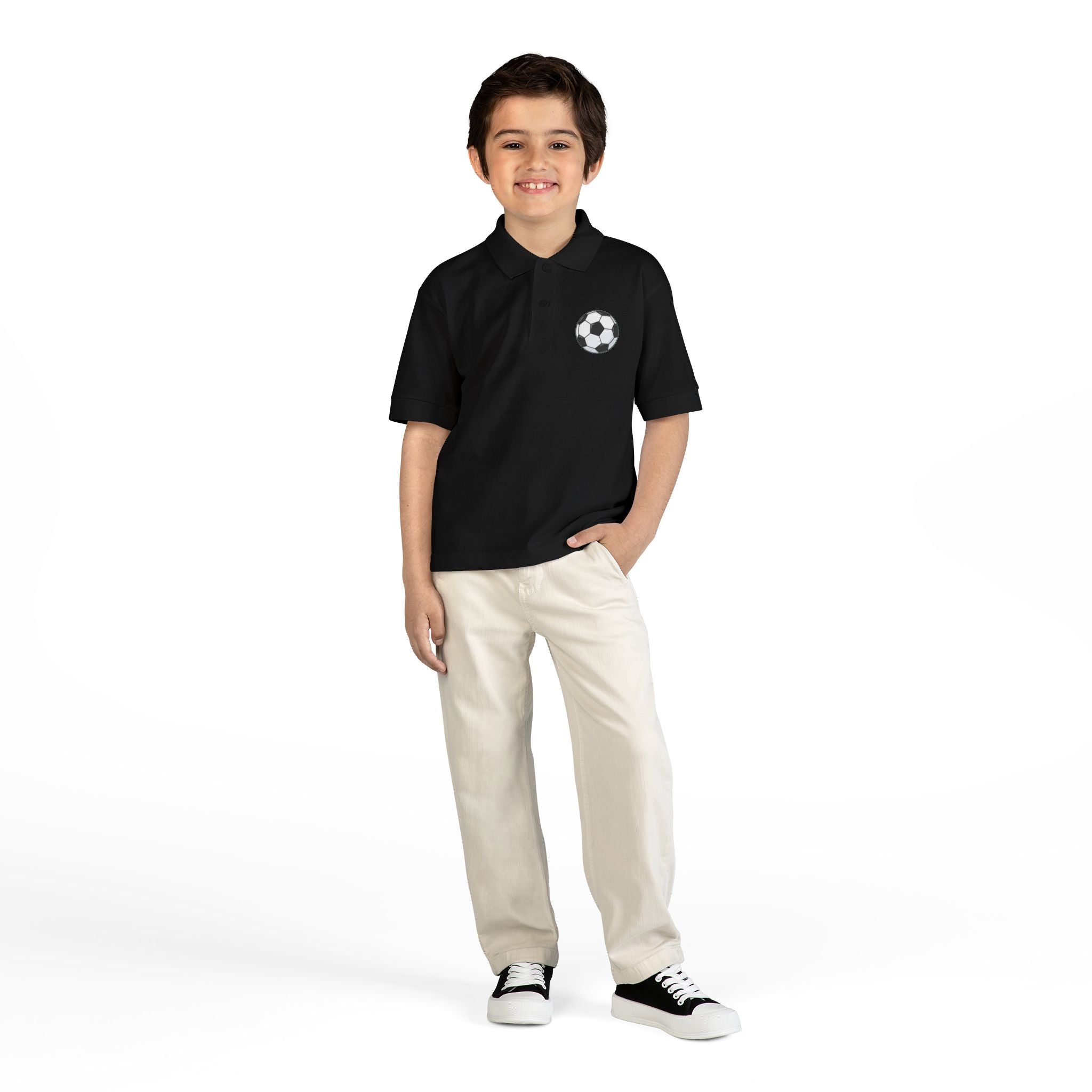 Youth Soccer Polo Tee with Football Emblem