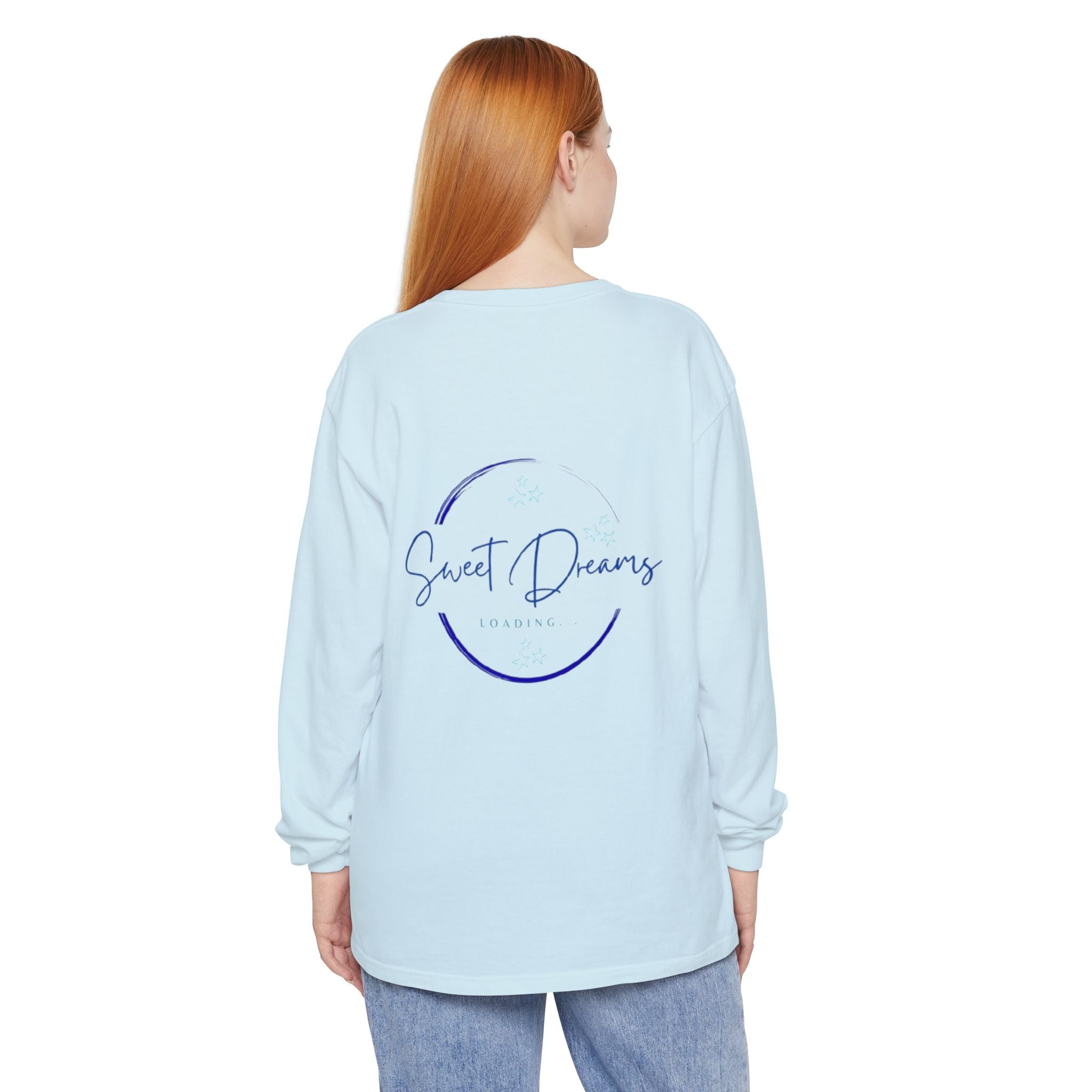 Unisex Dreamy Long Sleeve Tee, Sleep Shirt, Cozy Layer, Nightwear, Sweet Dreams, Moon Design, Relaxation Apparel