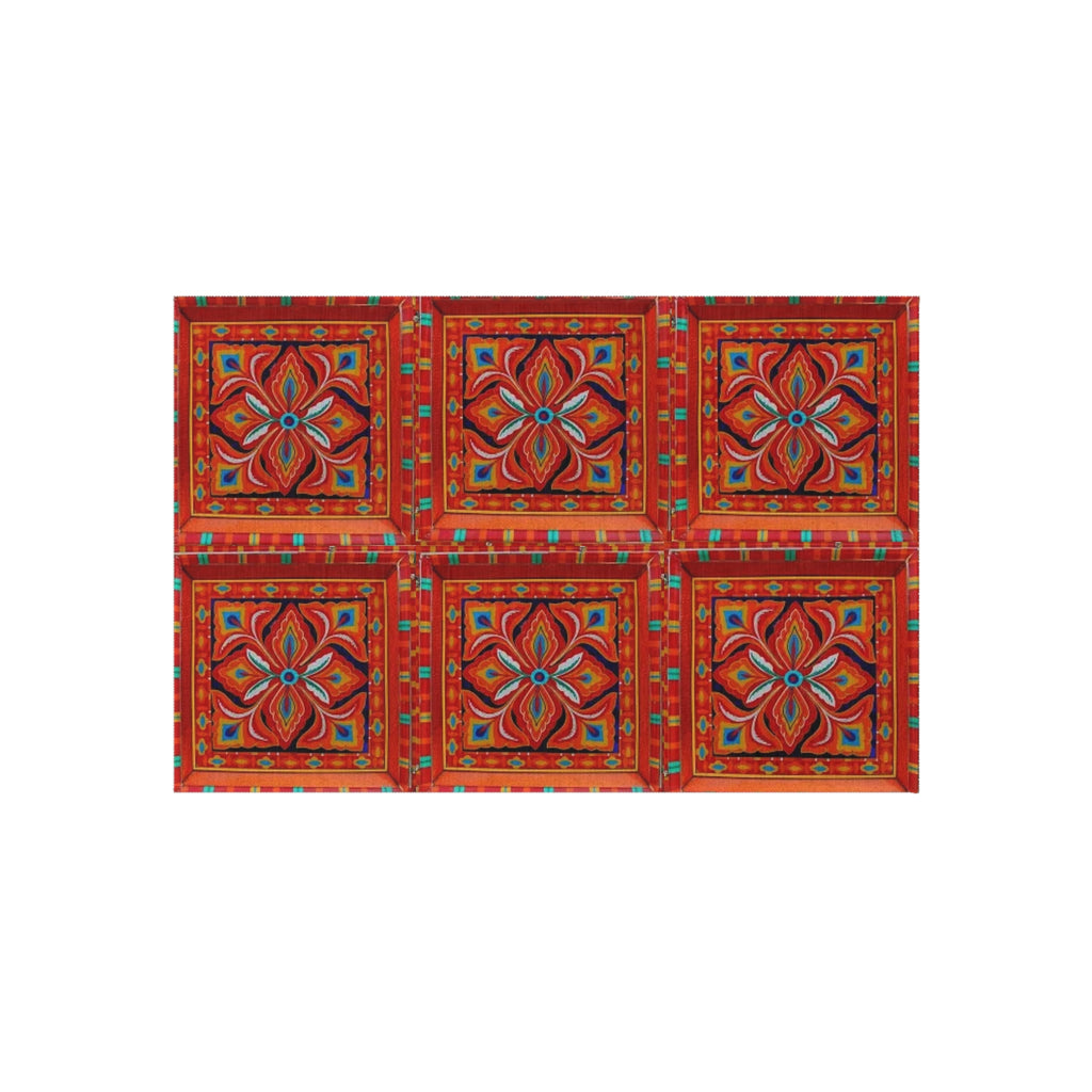 Boho Tile Outdoor Rug — Red Moroccan-Inspired Patio Mat