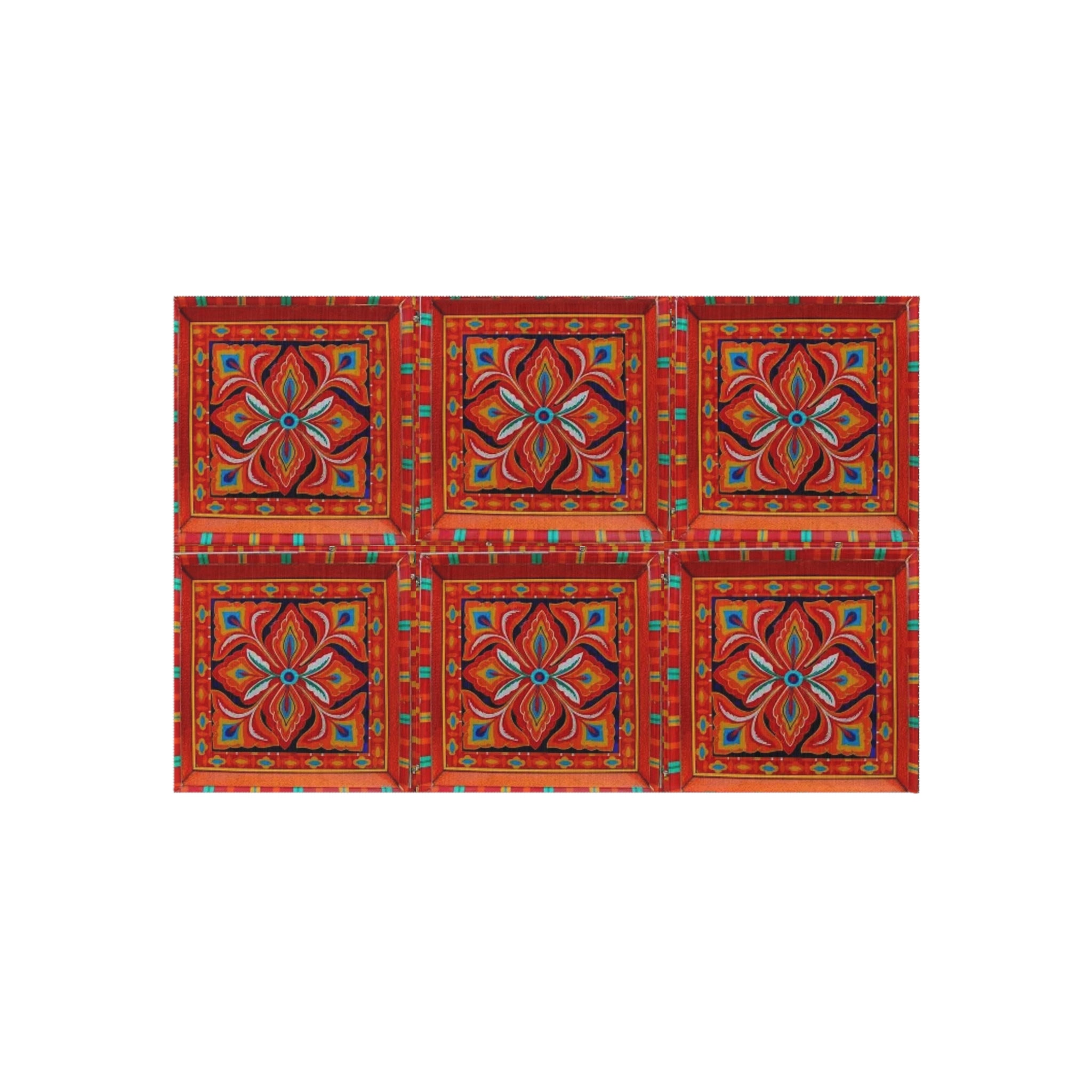 Boho Tile Outdoor Rug — Red Moroccan-Inspired Patio Mat