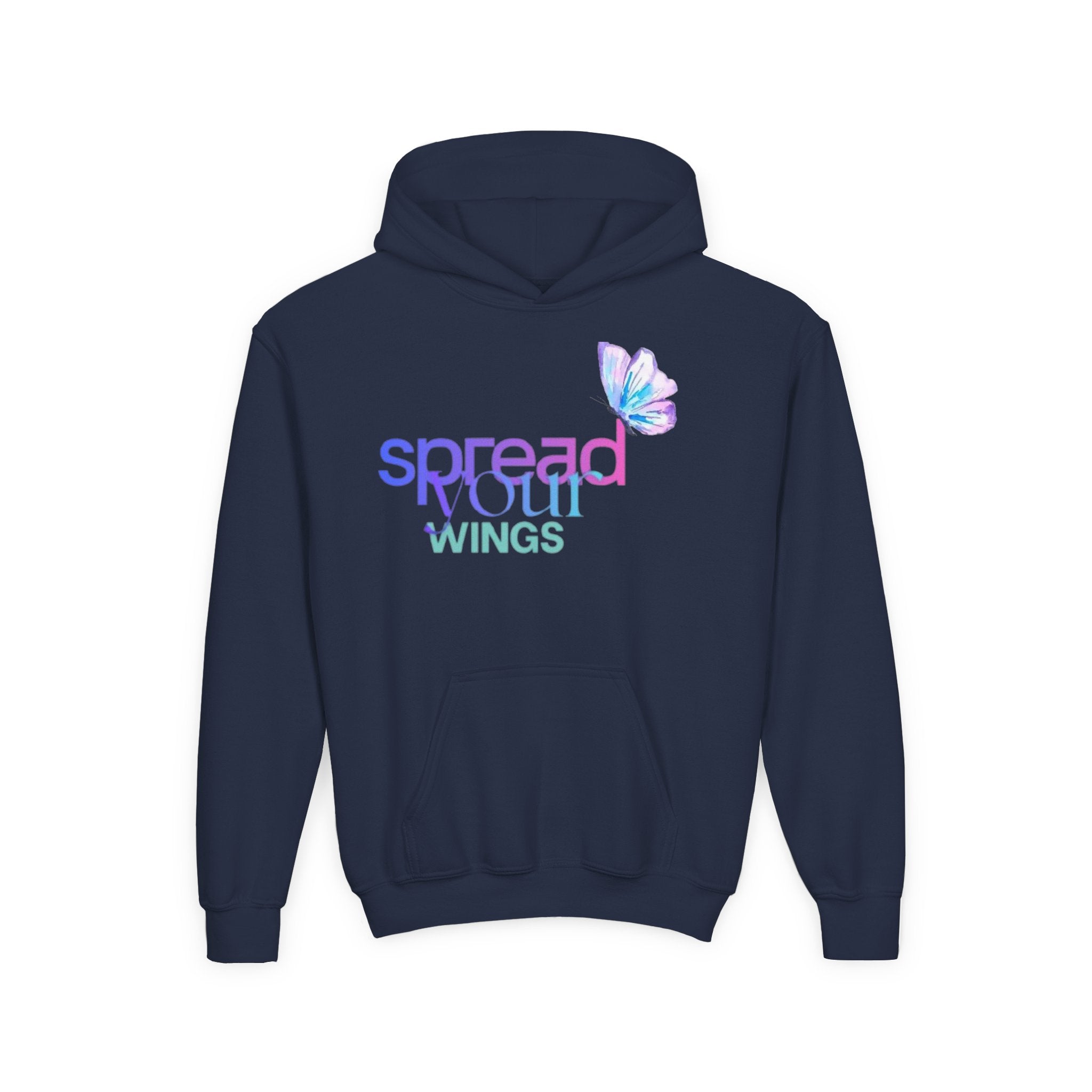 Spread Your Wings Youth Hoodie — Colorful Butterfly Graphic