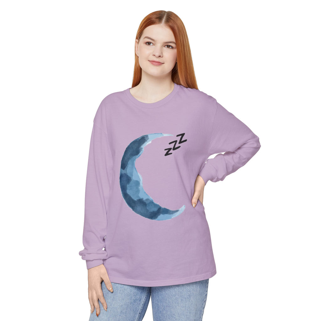 Unisex Dreamy Long Sleeve Tee, Sleep Shirt, Cozy Layer, Nightwear, Sweet Dreams, Moon Design, Relaxation Apparel