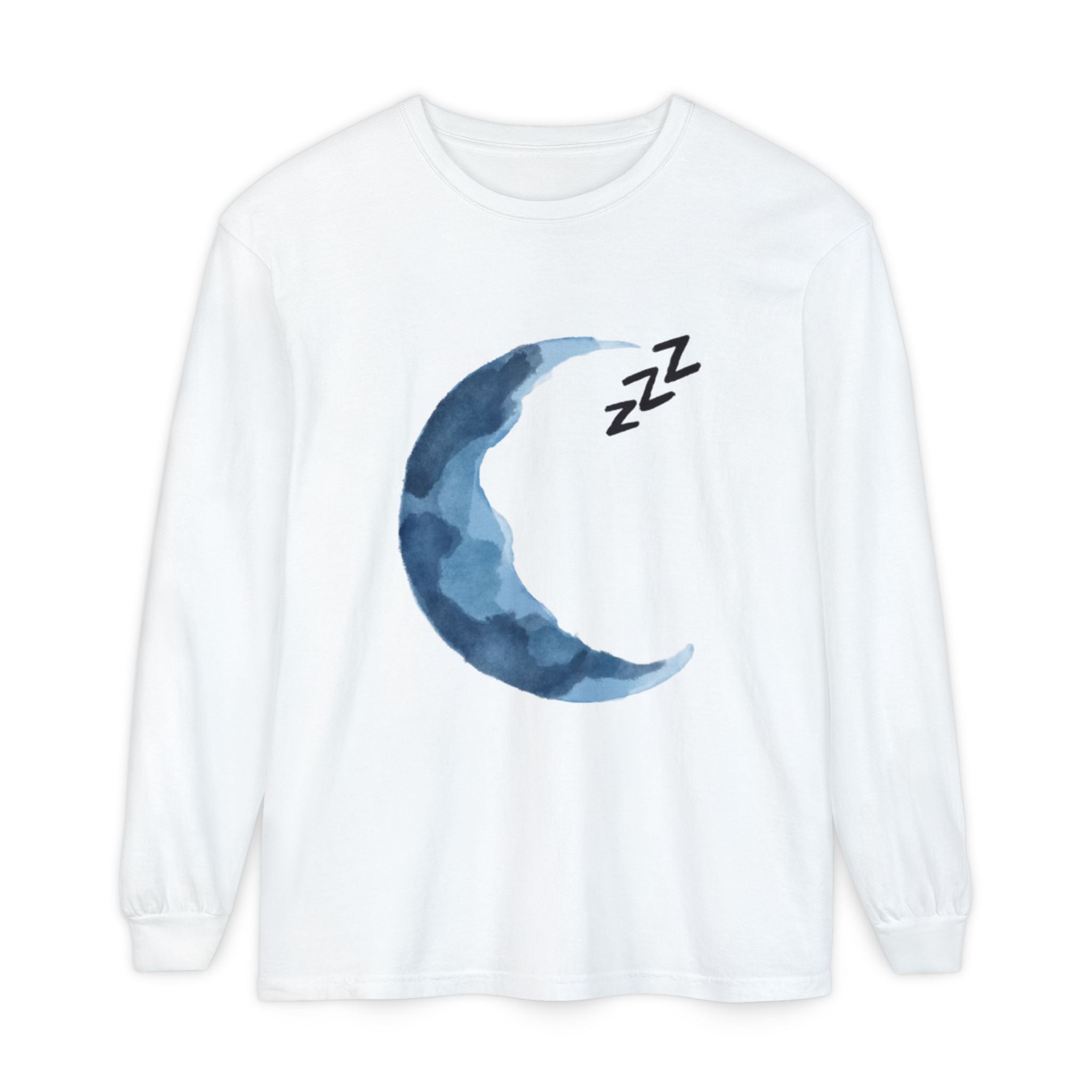 Unisex Dreamy Long Sleeve Tee, Sleep Shirt, Cozy Layer, Nightwear, Sweet Dreams, Moon Design, Relaxation Apparel