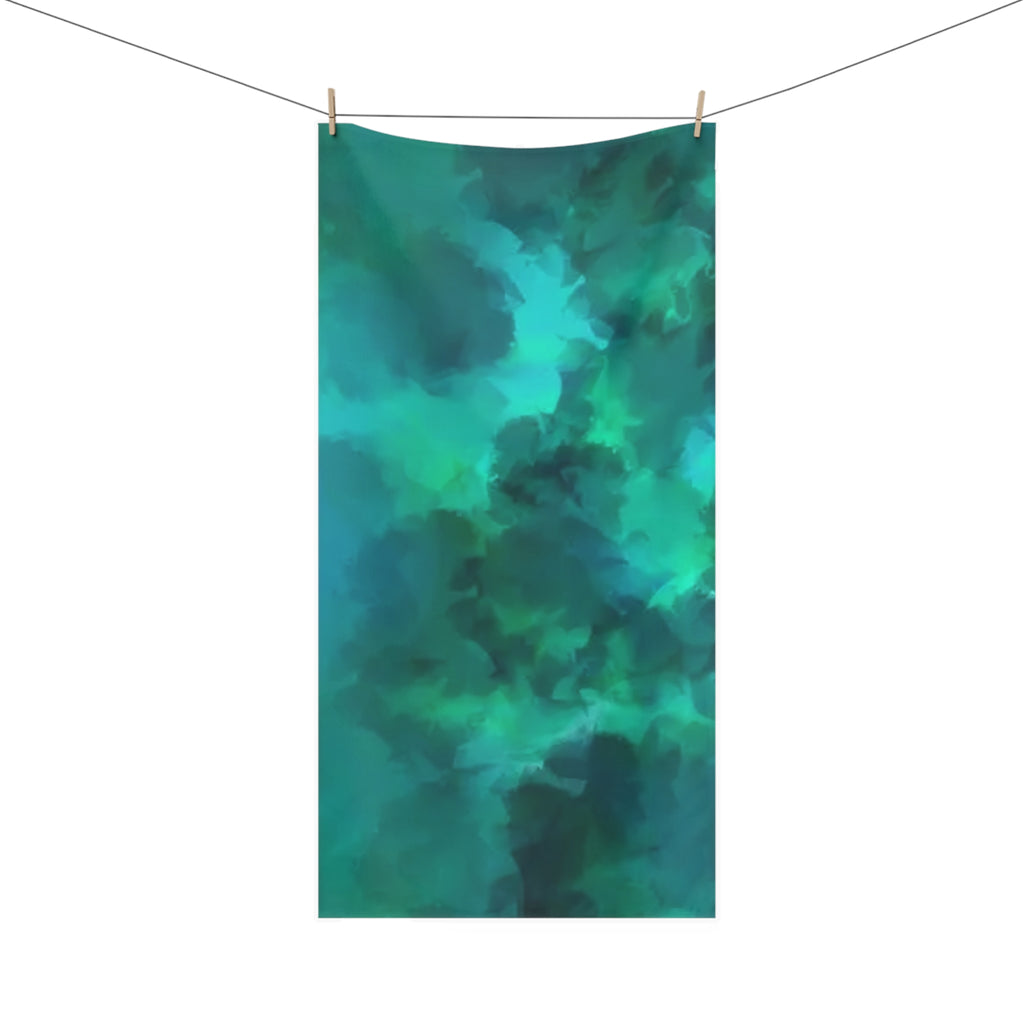 Teal Nebula Beach Towel — Abstract Oceanic Mink-Cotton Towel