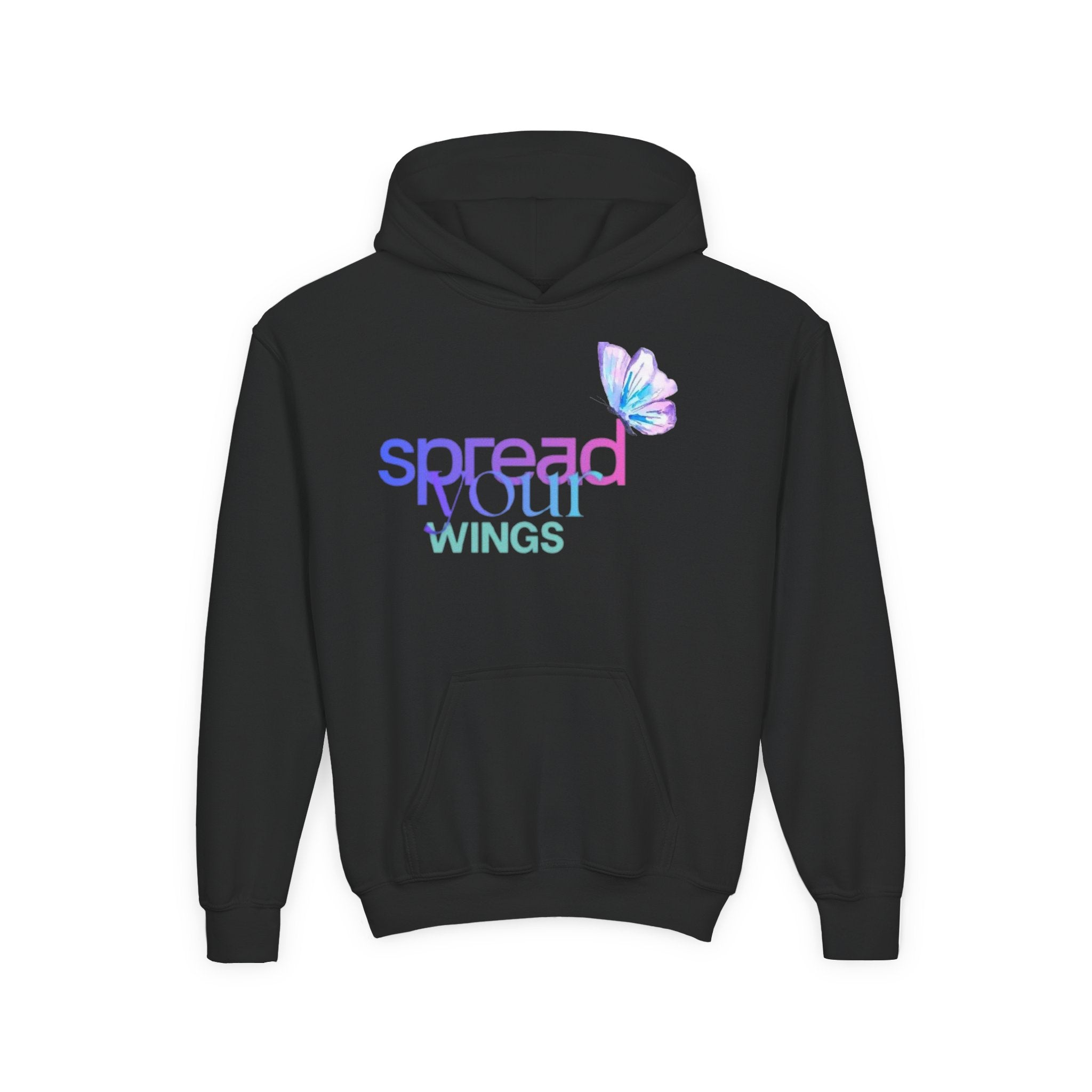 Spread Your Wings Youth Hoodie — Colorful Butterfly Graphic