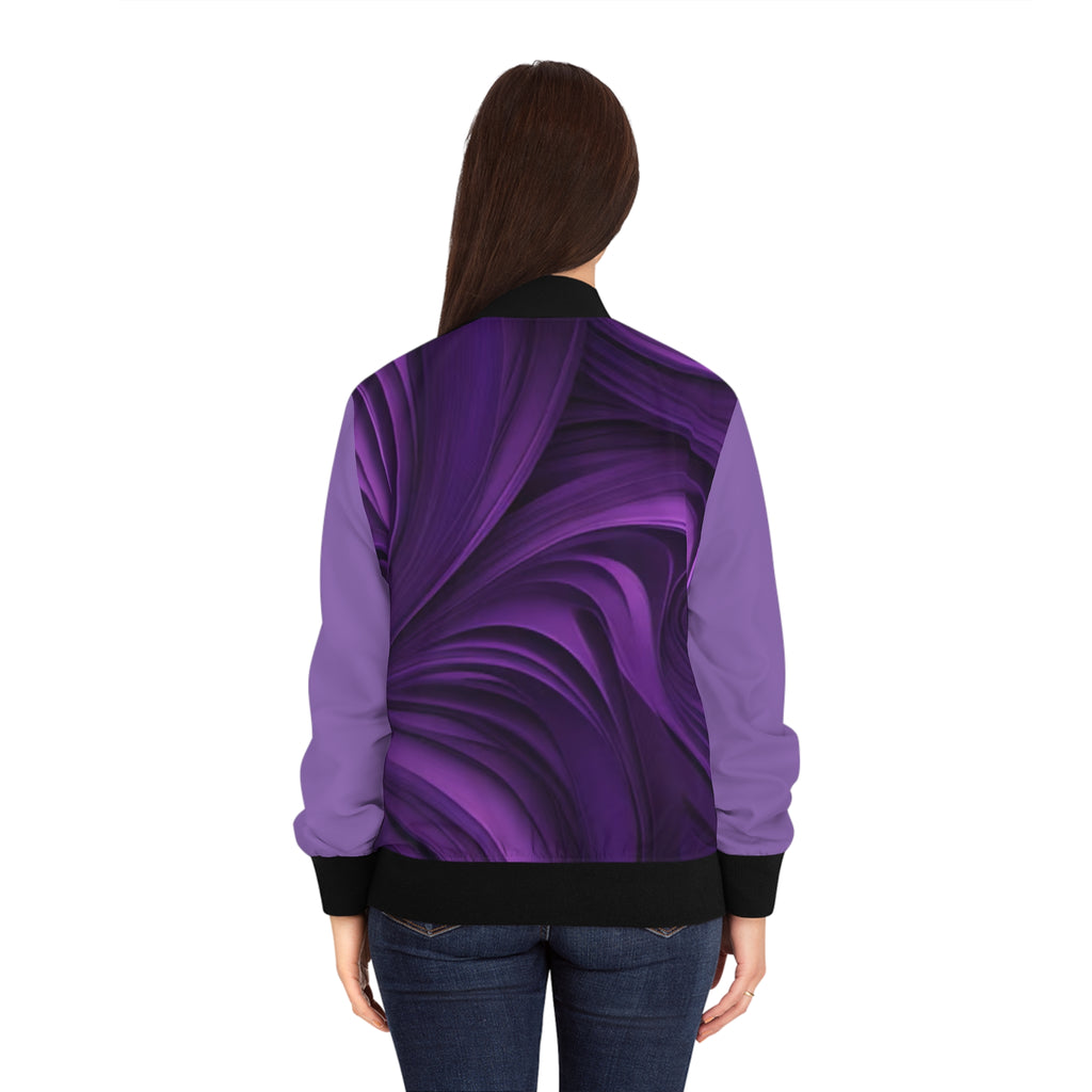 Purple Swirl Women's Bomber Jacket — All-Over Print Artistic Lightweight Outerwear