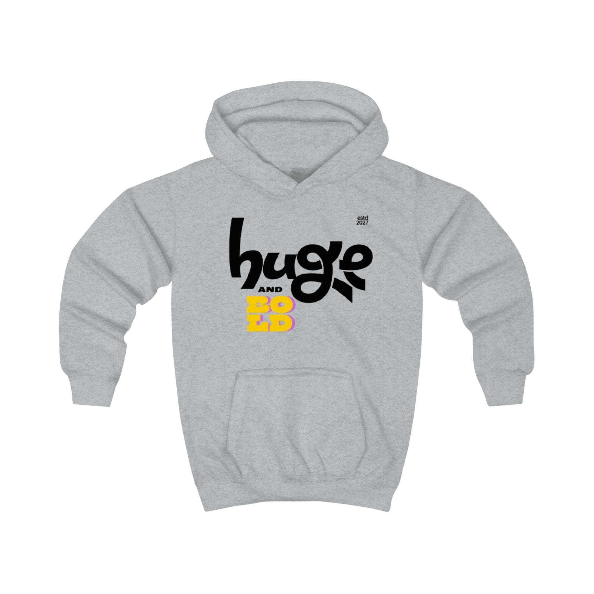 Kids Hoodie "Huge and Bold" Graphic Pullover — Playful Retro Streetwear for Boys & Girls