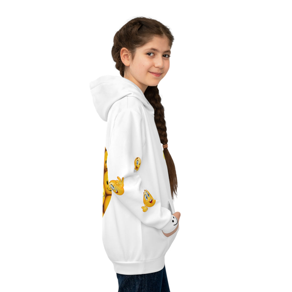 Kids Hoodie — Yellow Smiley Face Graphic "Wear a Smile"