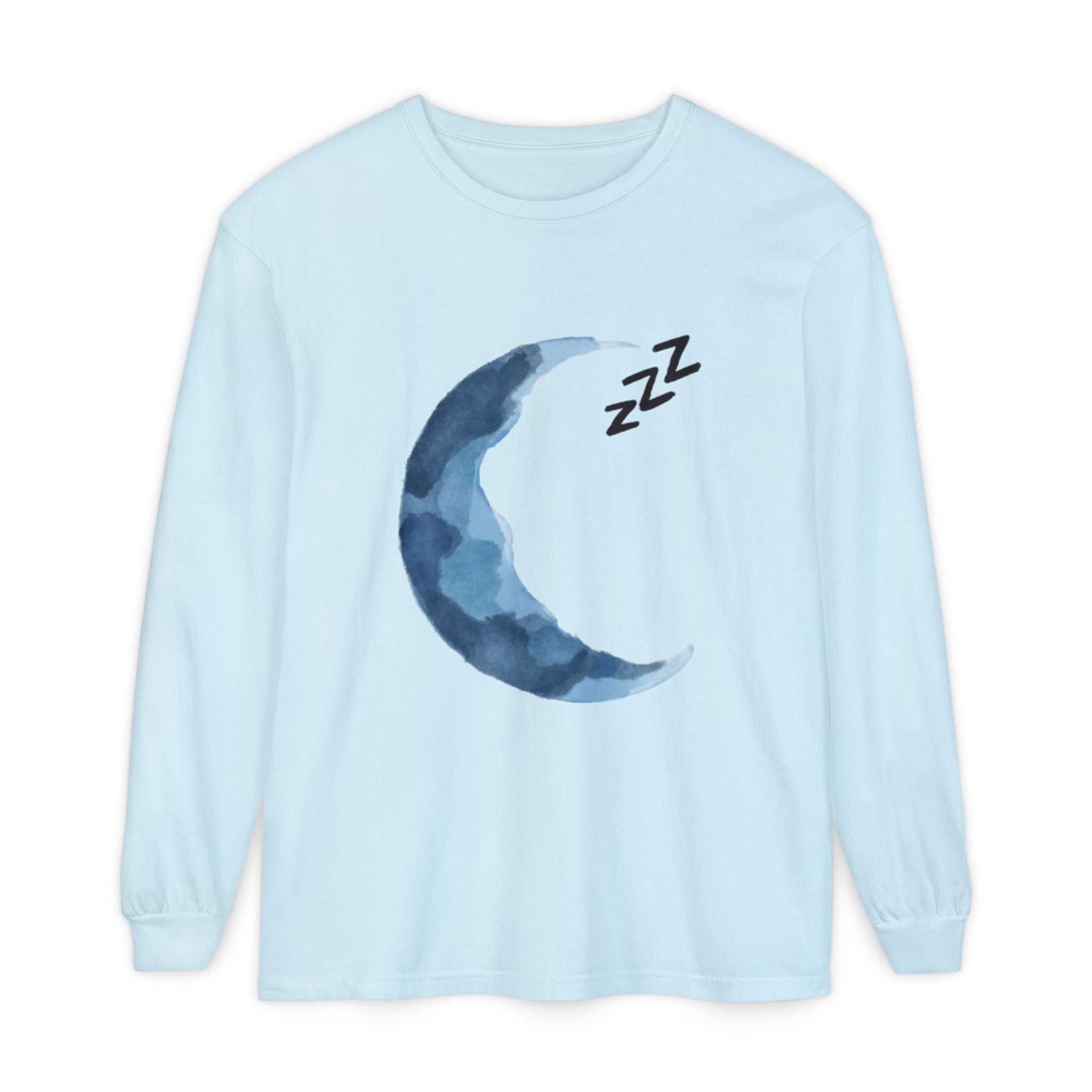 Unisex Dreamy Long Sleeve Tee, Sleep Shirt, Cozy Layer, Nightwear, Sweet Dreams, Moon Design, Relaxation Apparel