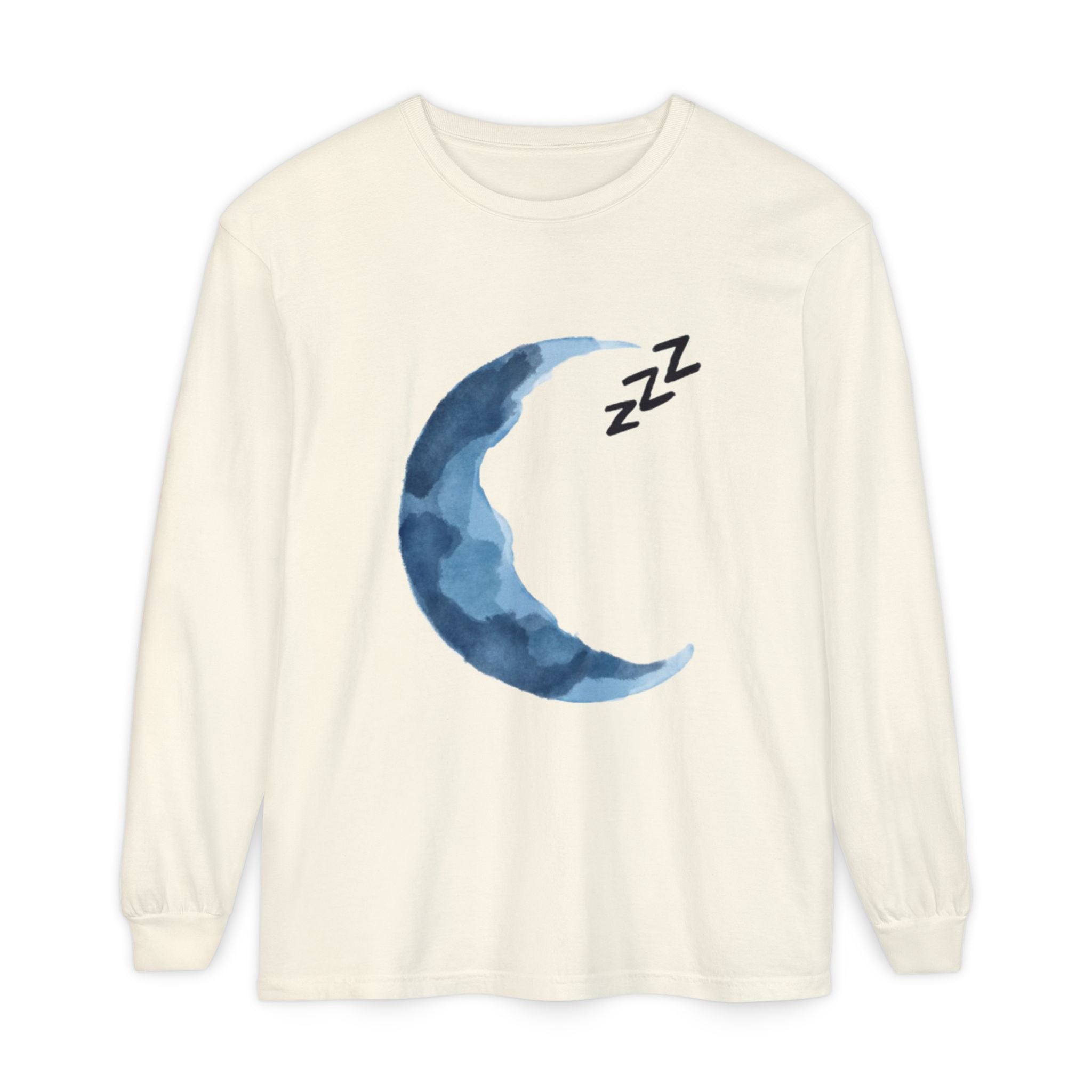 Unisex Dreamy Long Sleeve Tee, Sleep Shirt, Cozy Layer, Nightwear, Sweet Dreams, Moon Design, Relaxation Apparel
