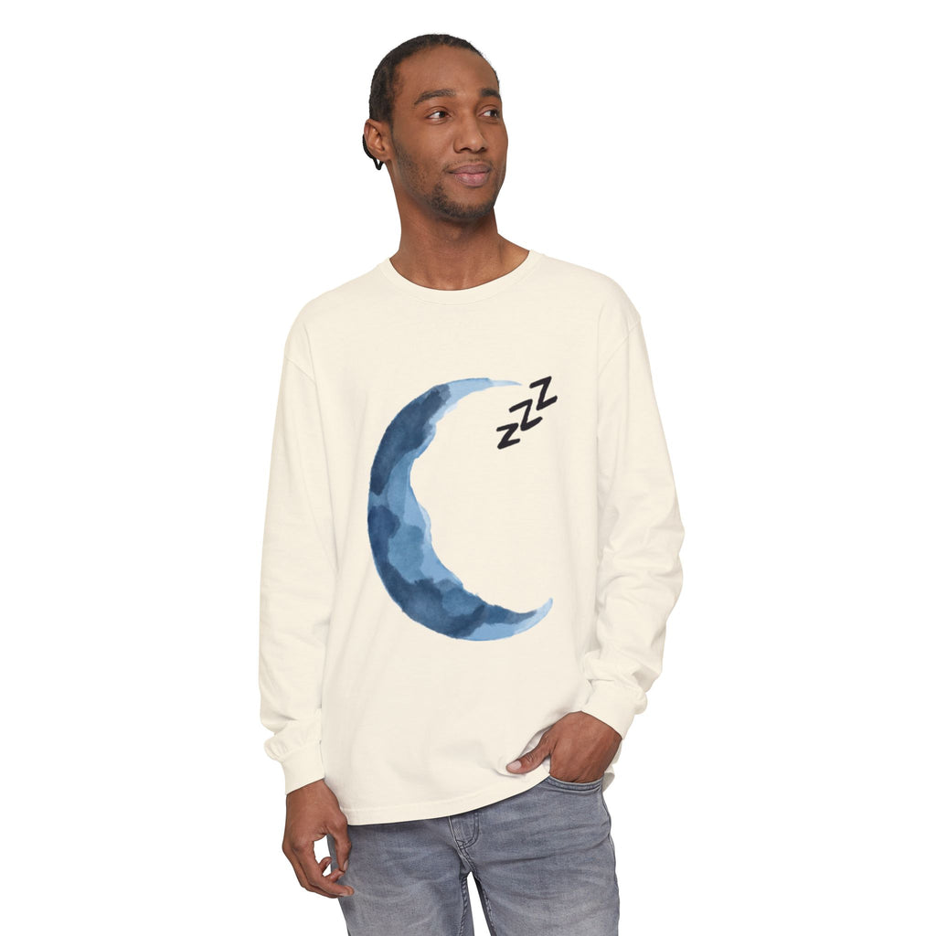 Unisex Dreamy Long Sleeve Tee, Sleep Shirt, Cozy Layer, Nightwear, Sweet Dreams, Moon Design, Relaxation Apparel