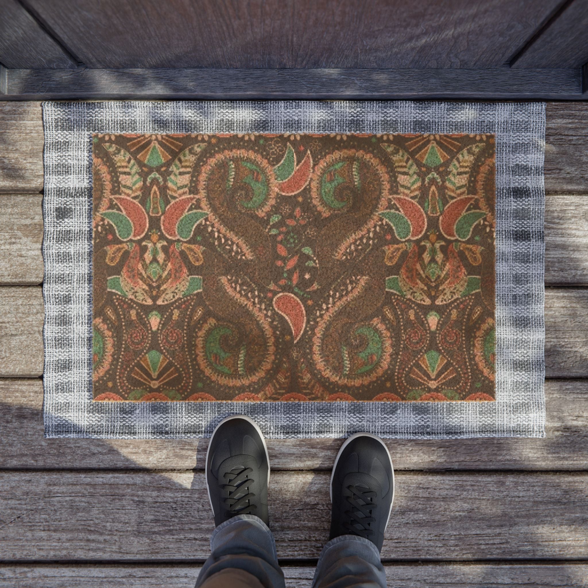 Paisley Pattern Coir Doormat — Rustic Autumn Front Door Mat