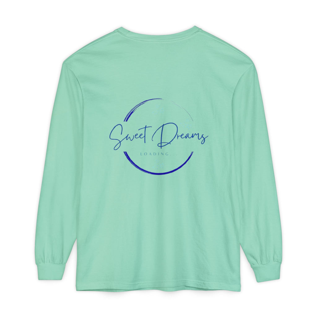 Unisex Dreamy Long Sleeve Tee, Sleep Shirt, Cozy Layer, Nightwear, Sweet Dreams, Moon Design, Relaxation Apparel