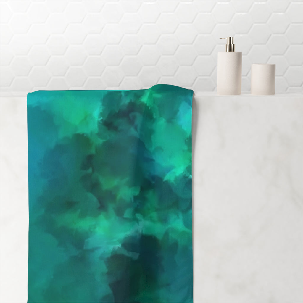 Teal Nebula Beach Towel — Abstract Oceanic Mink-Cotton Towel