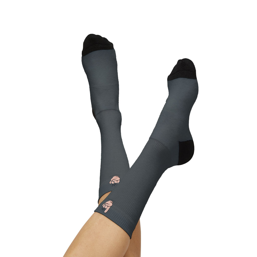 Grey Sublimation Crew Socks — Minimal Pinhead Accent, Custom All-Over Print