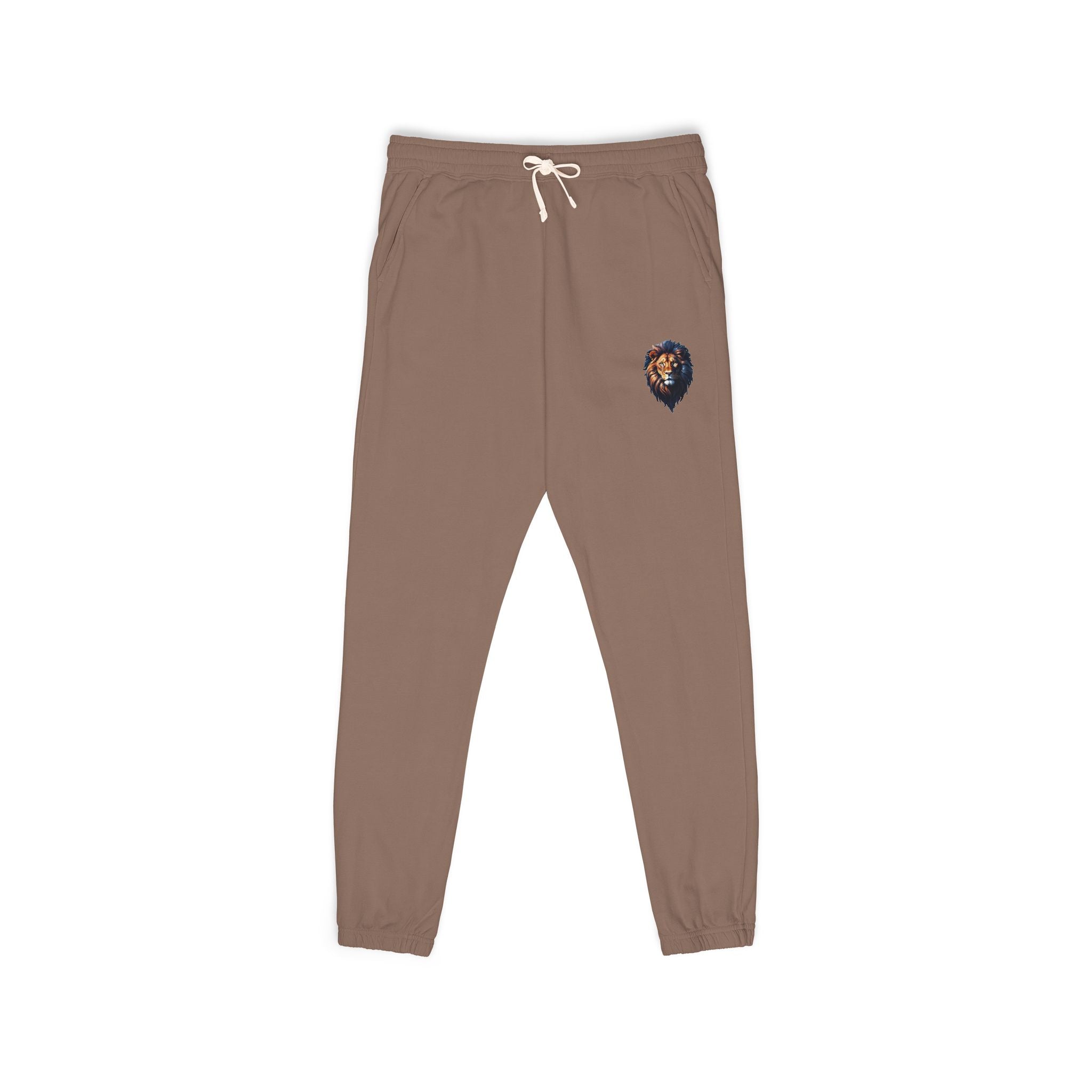 Lion Design Garment-Dyed Fleece Sweatpants, Stylish Lounge Pants, Cozy Athleisure Bottoms, Gift for Animal Lovers, Casual Wear