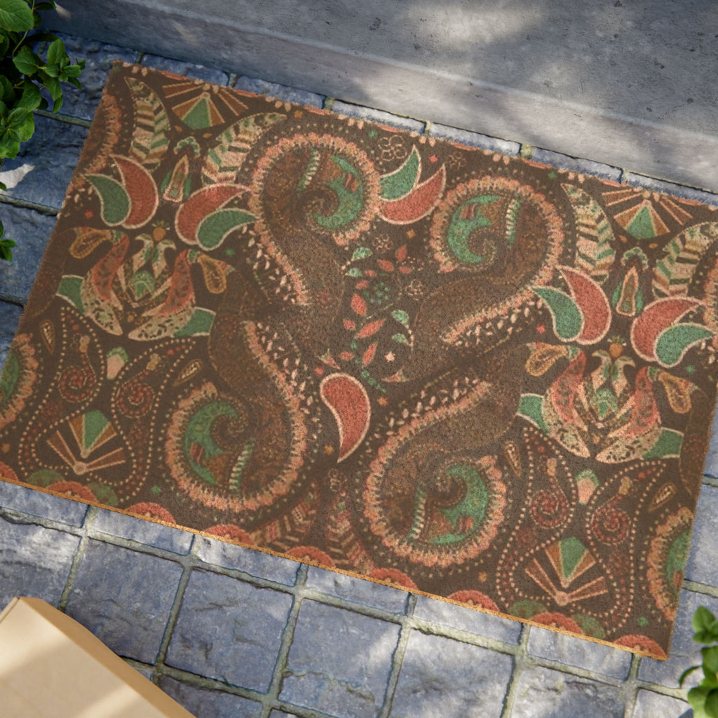 Paisley Pattern Coir Doormat — Rustic Autumn Front Door Mat