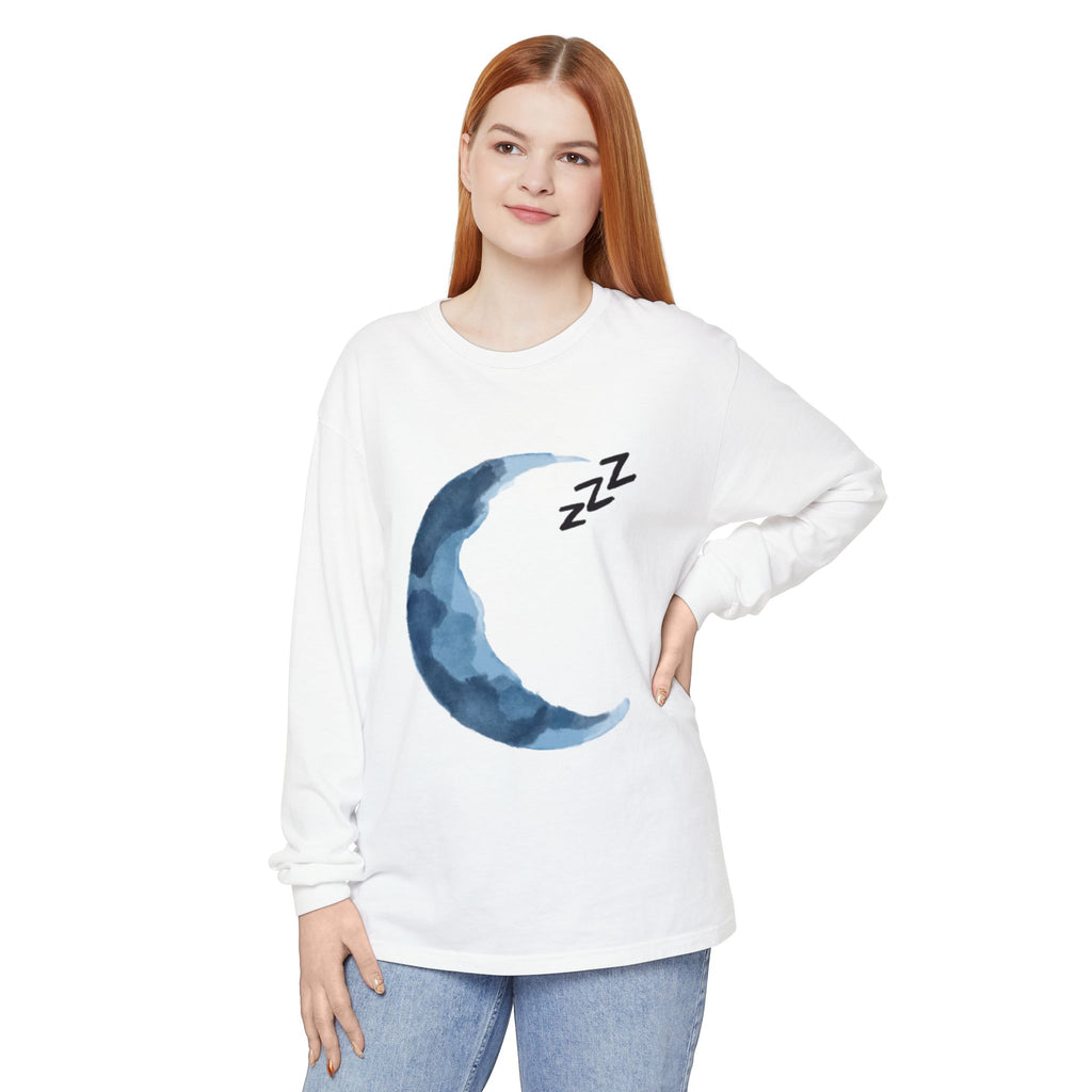 Unisex Dreamy Long Sleeve Tee, Sleep Shirt, Cozy Layer, Nightwear, Sweet Dreams, Moon Design, Relaxation Apparel