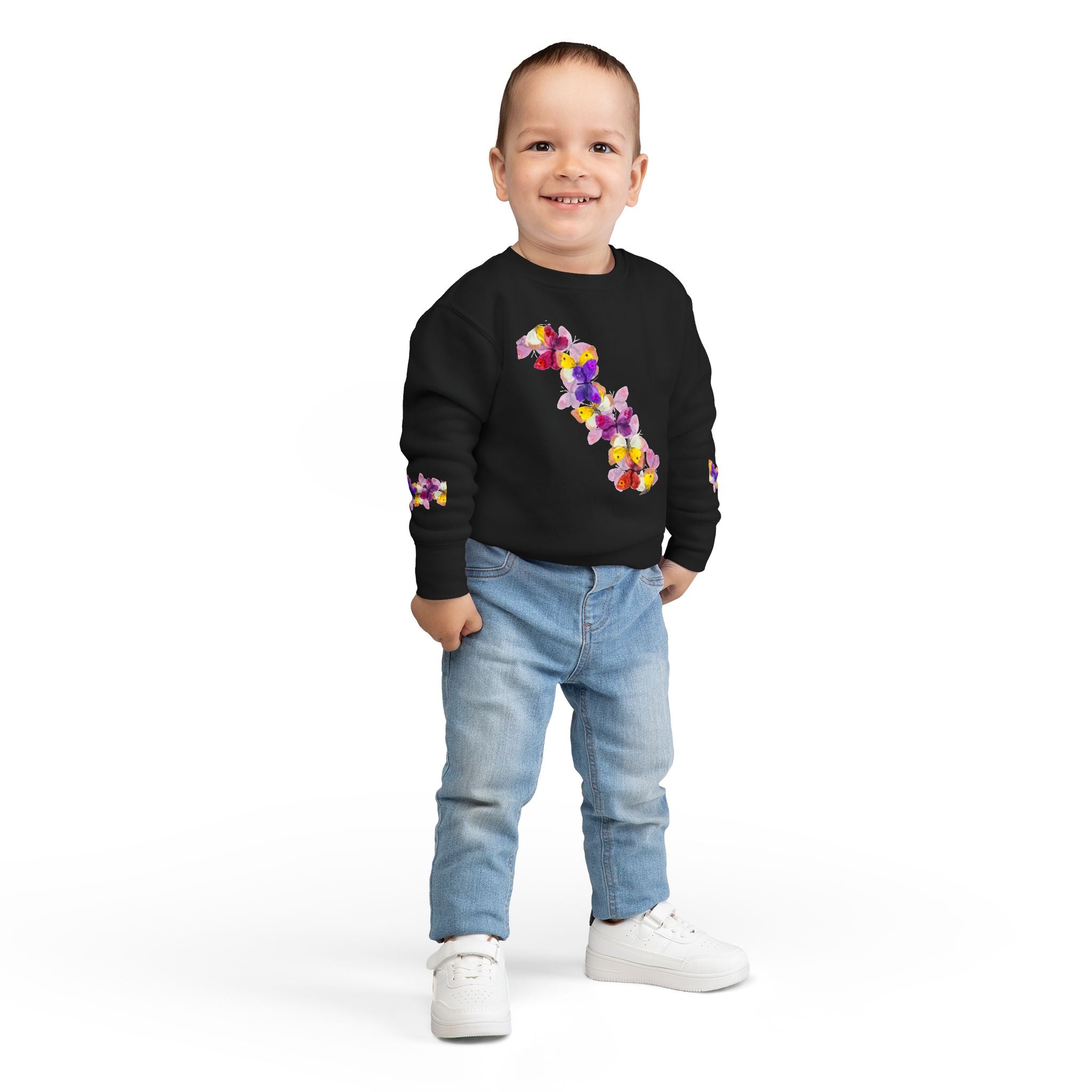 Toddler Sweatshirt — Orange Monarch Butterfly Crewneck (Cute Kids Nature Top)